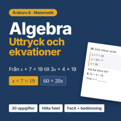 Algebra åk 6 – Uttryck och ekvationer | 30 uppgifter med facit