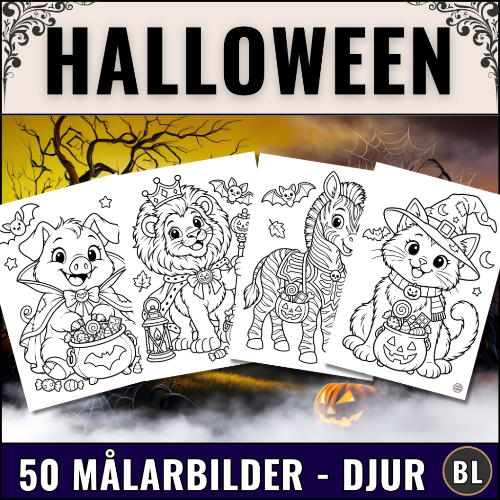 Halloween – 50 målarbilder med djur