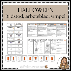 HALLOWEEN - 15 blandade uppgifter, vimpel och bildstöd!