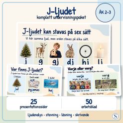 J-ljudet | Komplett undervisningspaket med presentation och 50 arbetsblad | Åk 2–3