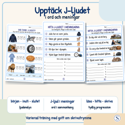 J-ljudet | Komplett undervisningspaket med presentation och 50 arbetsblad | Åk 2–3