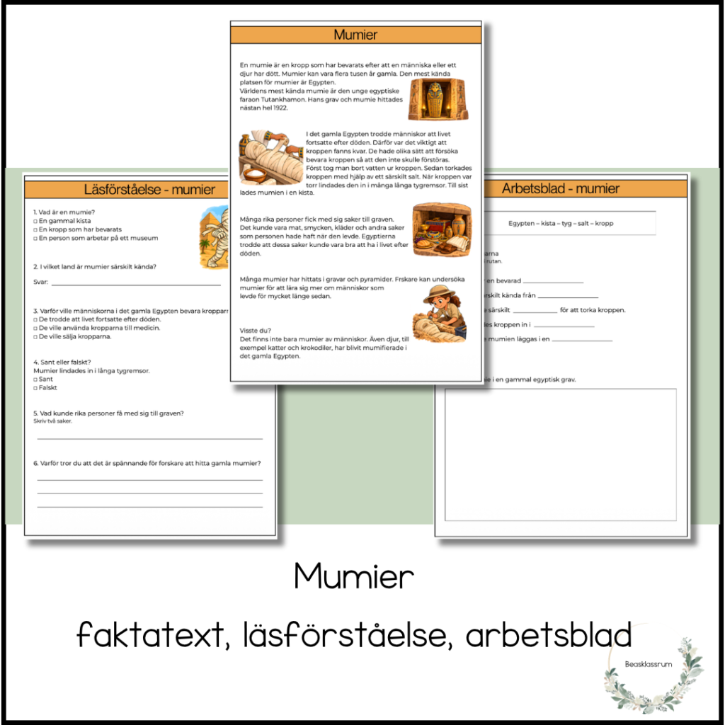 Mumier – läsförståelse