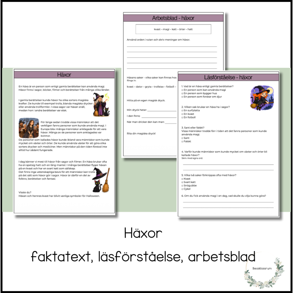 Häxor – läsförståelse
