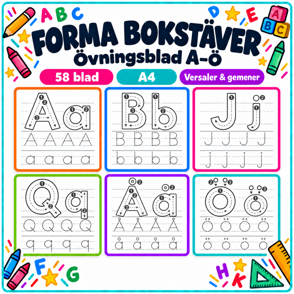 Träna på att forma bokstäver A-Ö