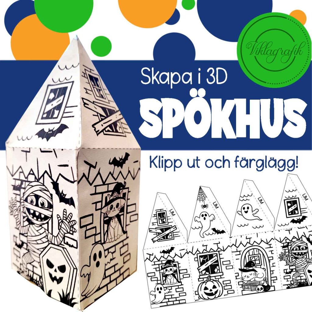 Spökhus i 3D – Klipp ut och färglägg!