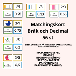 Matchningskort: bråk- och decimalform