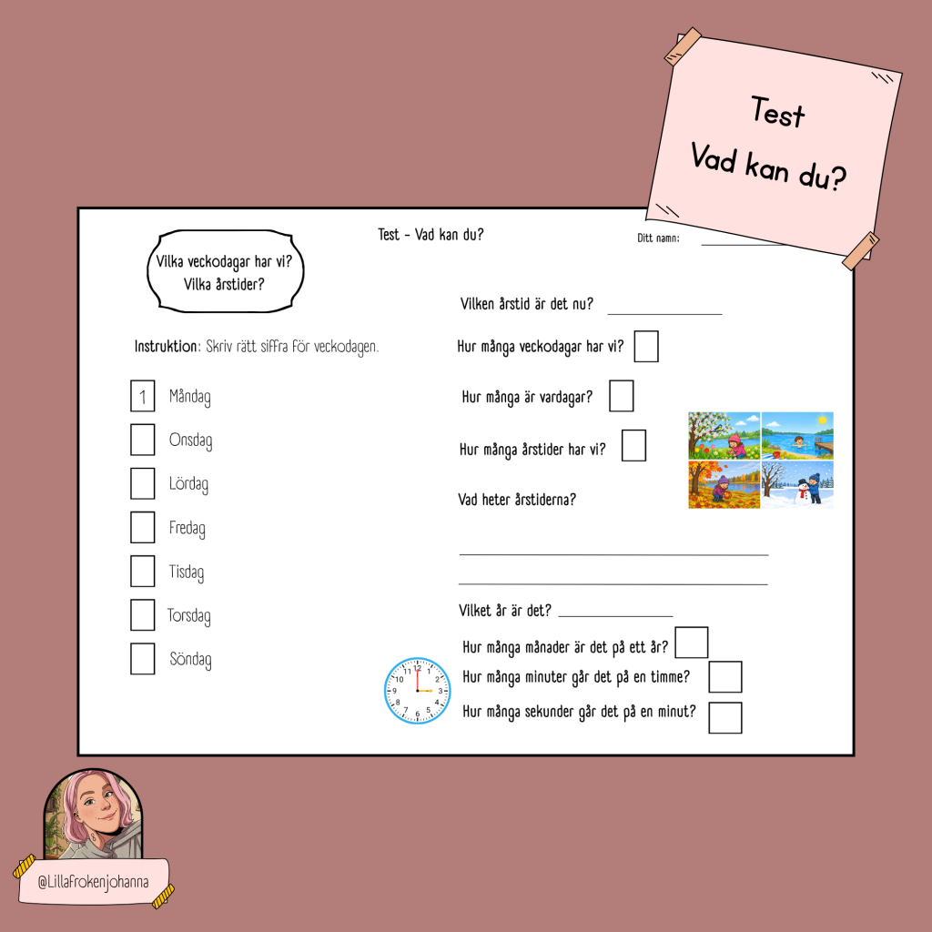 Test – Vad kan du? Månader, veckodagar, årstider