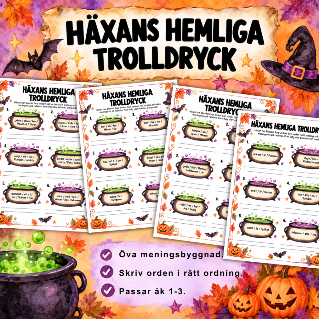 Häxans hemliga meningar, öva meningsbyggnad