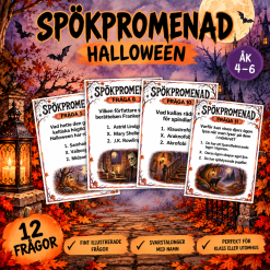 Spökpromenad för åk 4-6, 12 frågor med talonger