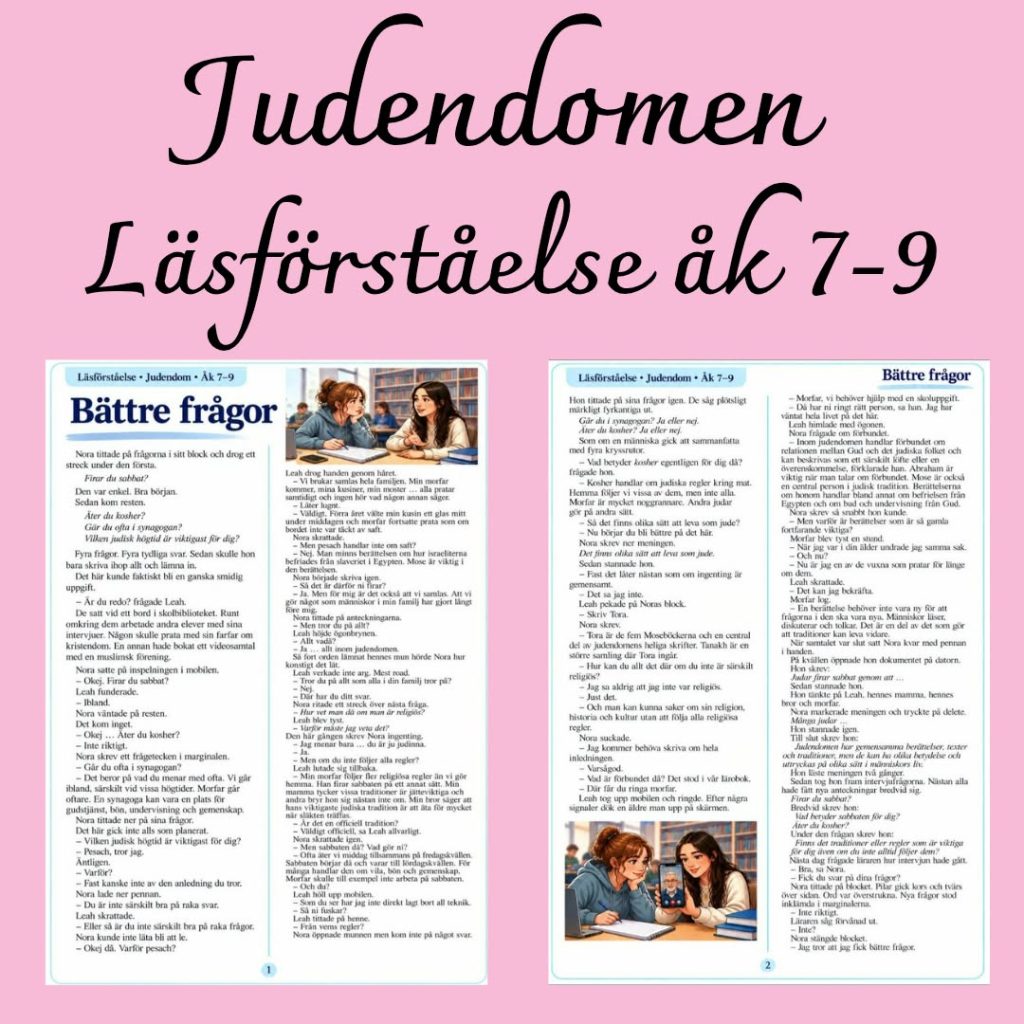Judendom – läsförståelse med 16 frågor och facit | Åk 7–9