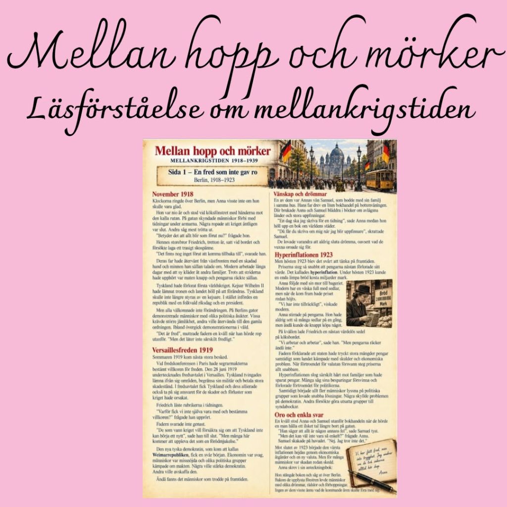 Mellankrigstiden 1918–1939 – Illustrerad läsförståelse i historia