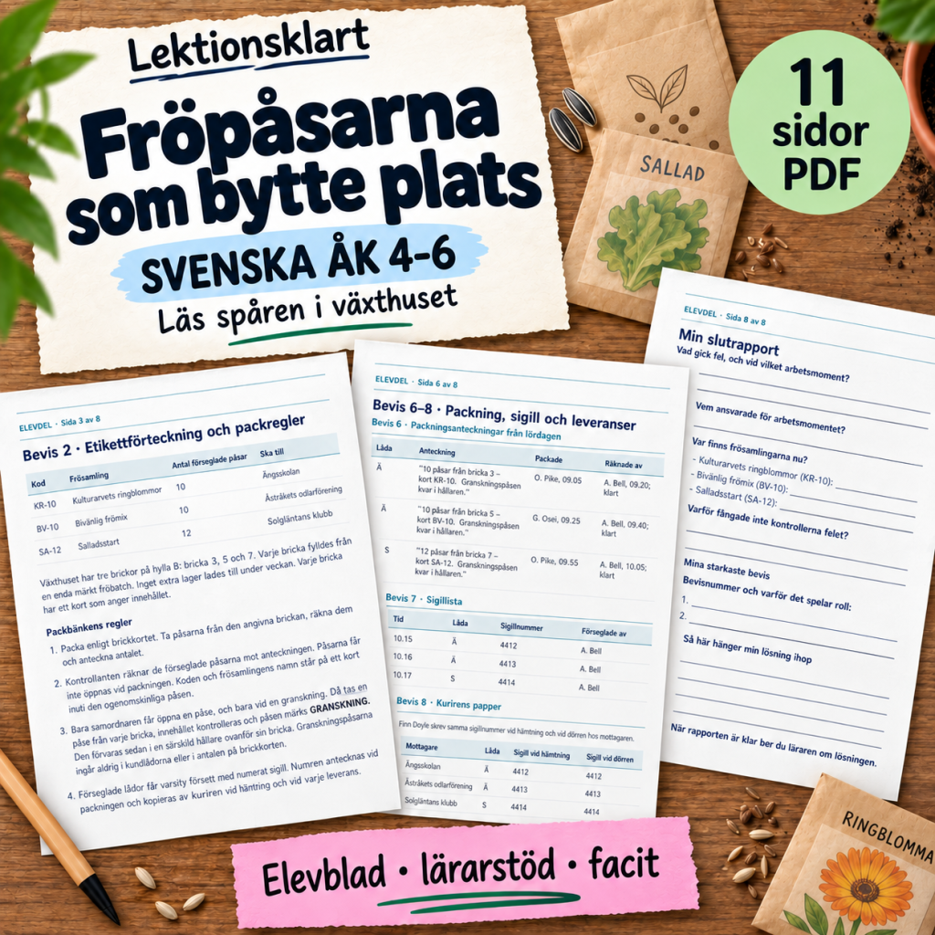 Fröpåsarna som bytte plats – klassrumsmysterium i svenska/SVA åk 4–6