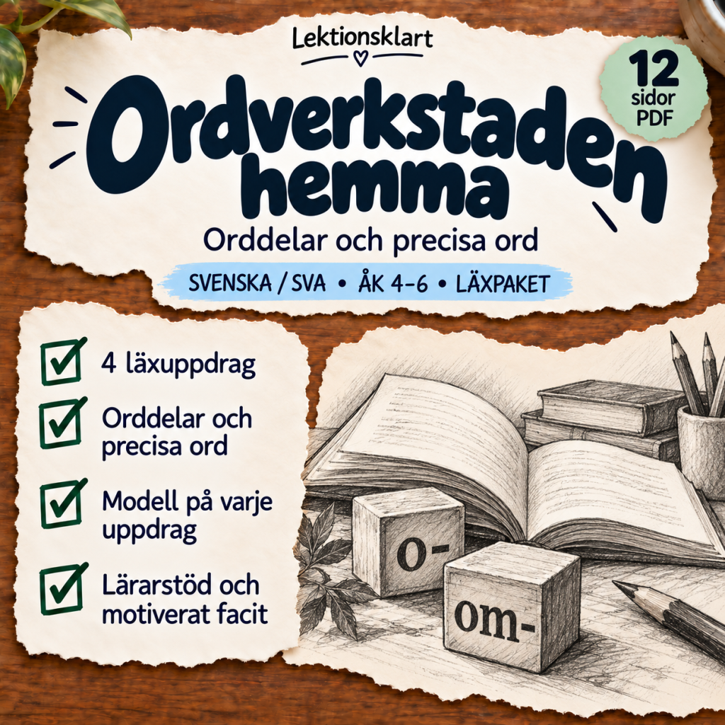 Ordverkstaden hemma – orddelar och precisa ord | Läxa åk 4–6