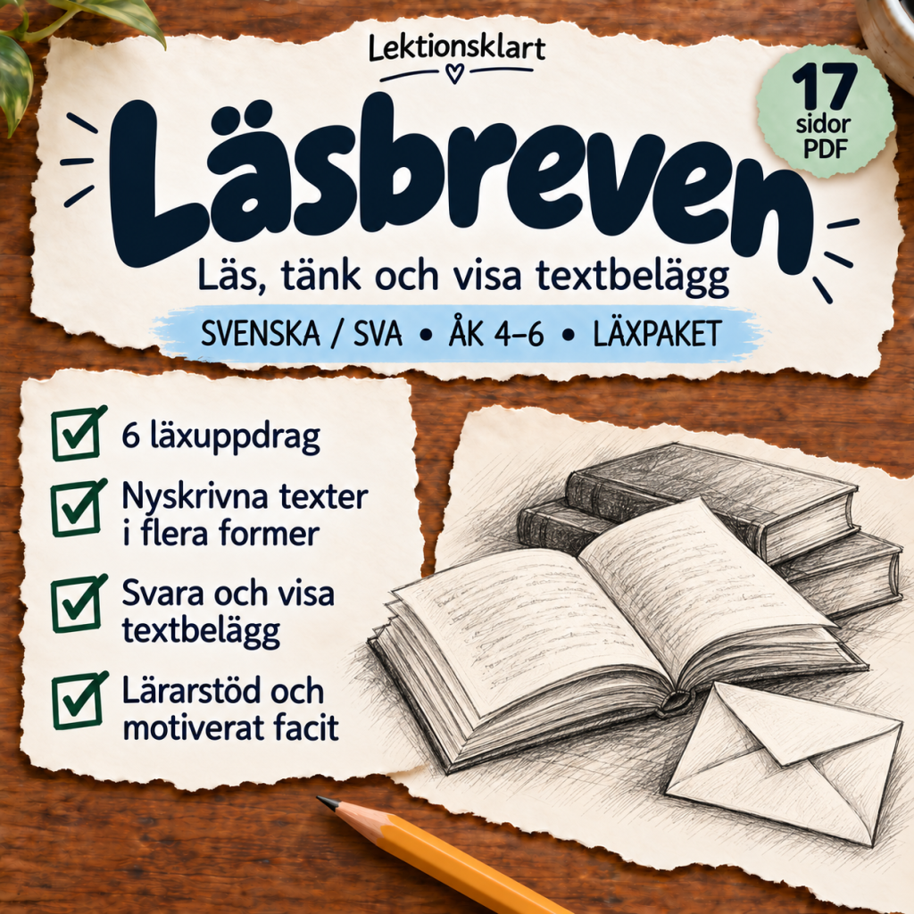 Läsbreven – läs, tänk och visa textbelägg | Läxa åk 4–6