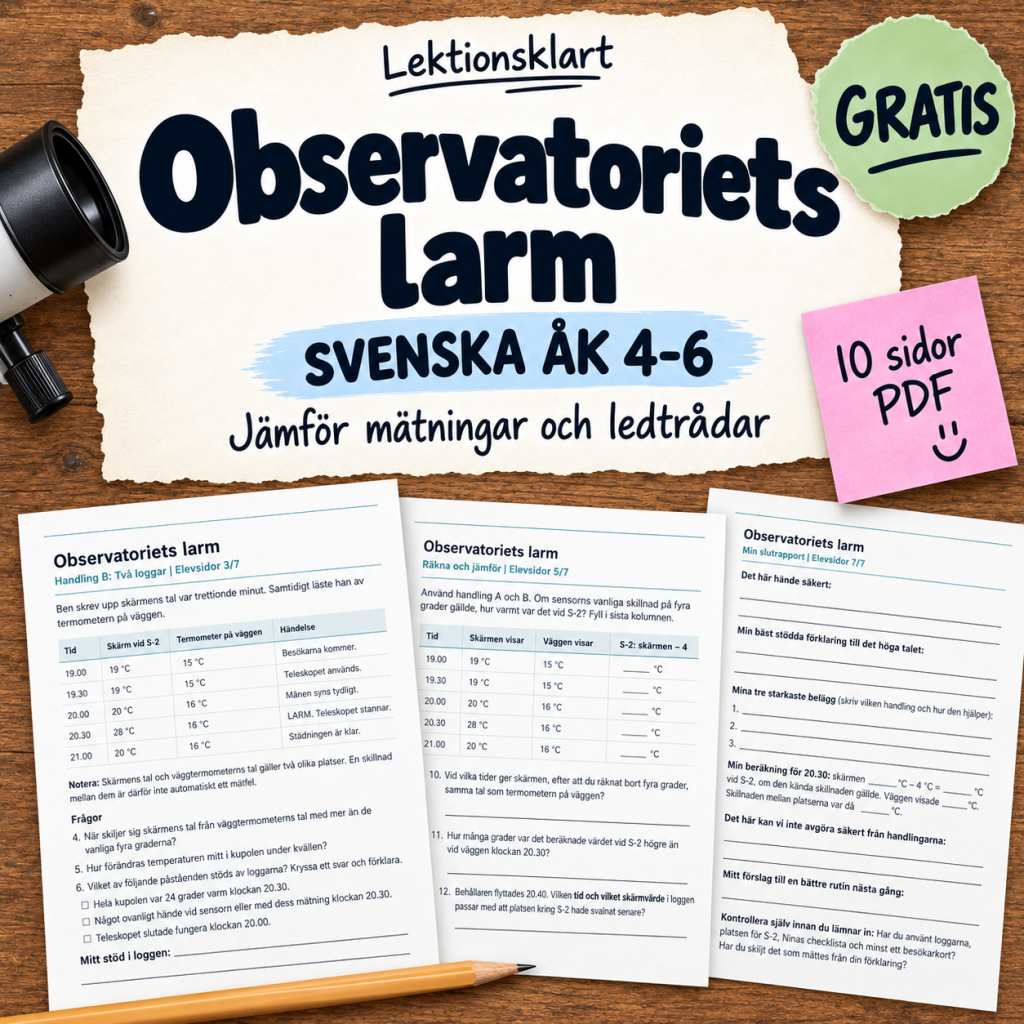GRATIS – Observatoriets larm | Läsförståelse åk 4–6