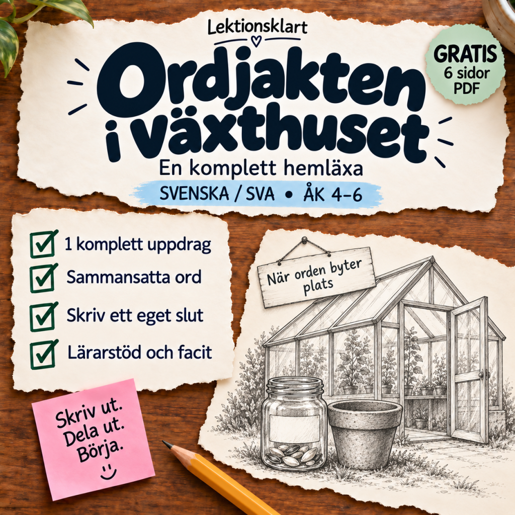 GRATIS: Ordjakten i växthuset | Hemläxa i svenska/SVA åk 4–6