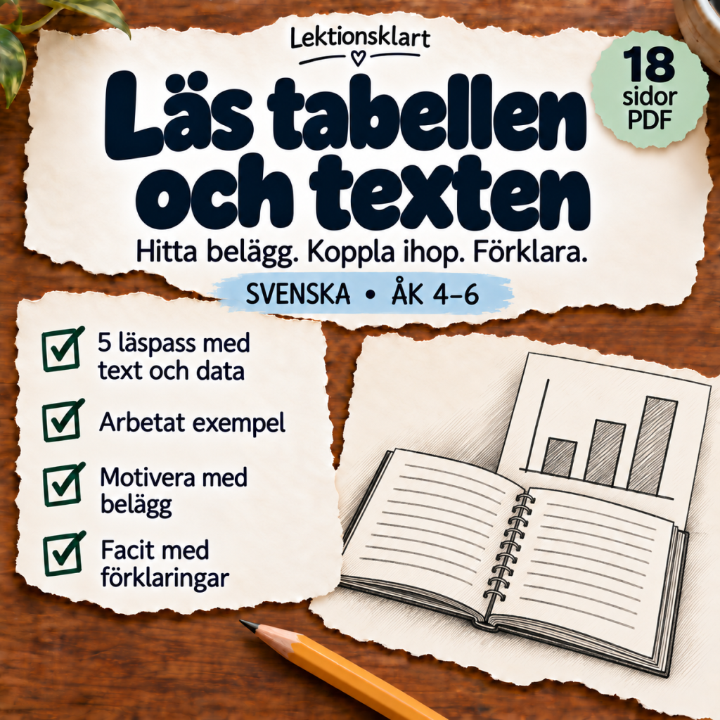 Läs tabellen och texten – läsförståelse med belägg, åk 4–6