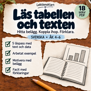 Läs tabellen och texten – läsförståelse med belägg, åk 4–6