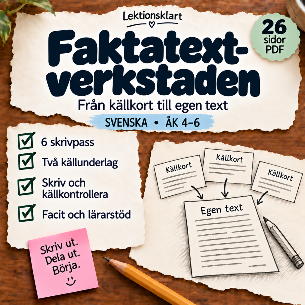 Faktatextverkstaden – från källkort till egen text | Svenska åk 4–6