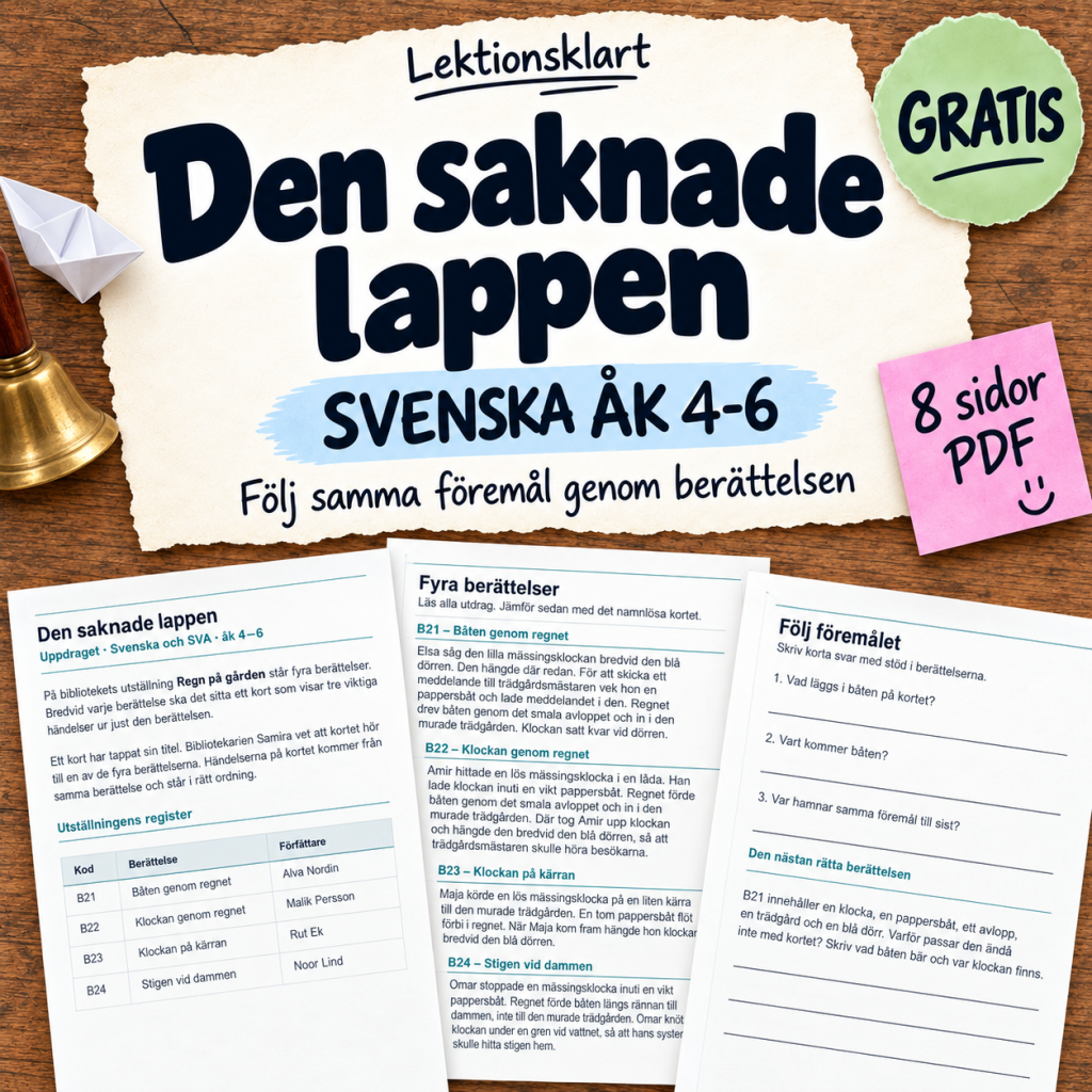 GRATIS – Den saknade lappen | Läsförståelse åk 4–6