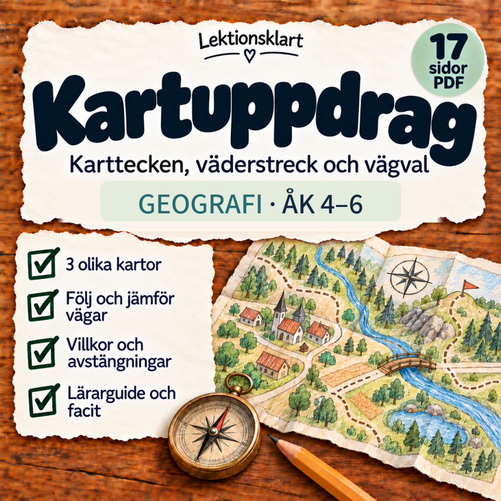 Kartuppdrag – karttecken, väderstreck och vägval | Geografi åk 4–6
