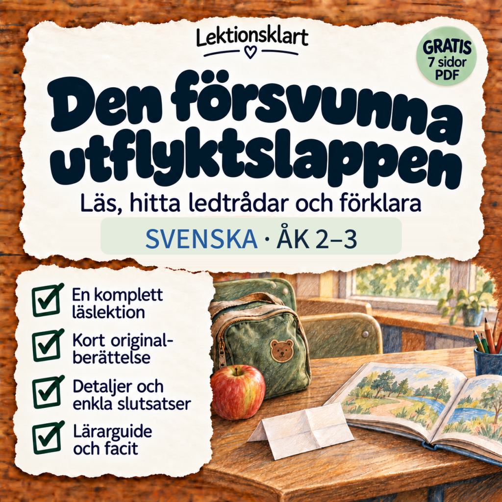 GRATIS – Den försvunna utflyktslappen | Läsförståelse åk 2–3