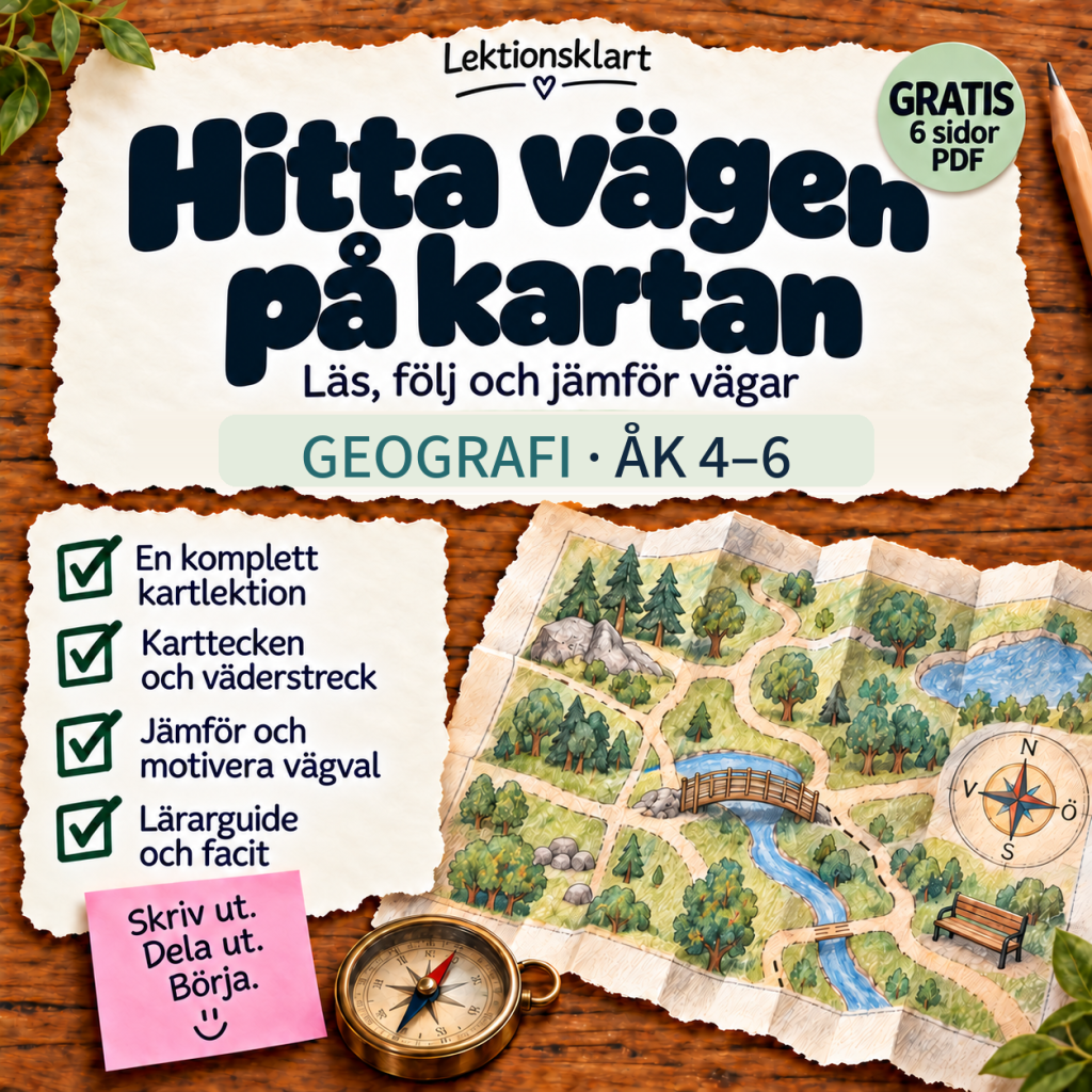 GRATIS – Hitta vägen på kartan | Karttecken och vägval | Geografi åk 4–6