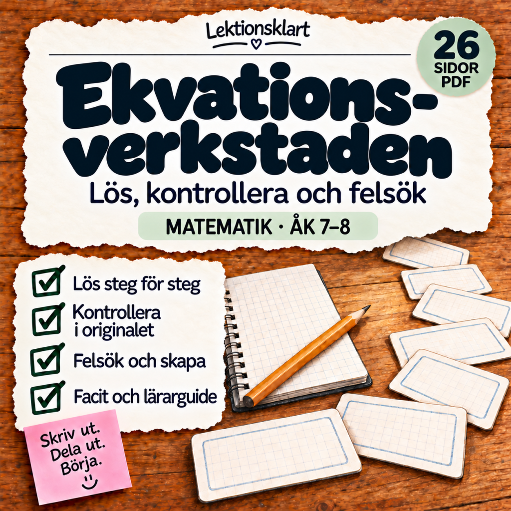 Ekvationsverkstaden – lös, kontrollera och förklara | Matematik åk 7–8