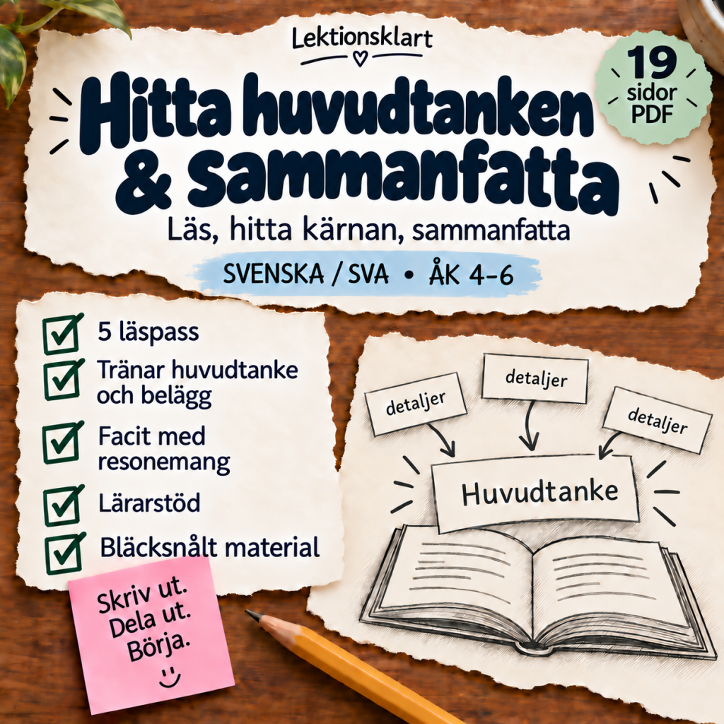 Hitta huvudtanken & sammanfatta | Läsförståelse åk 4–6