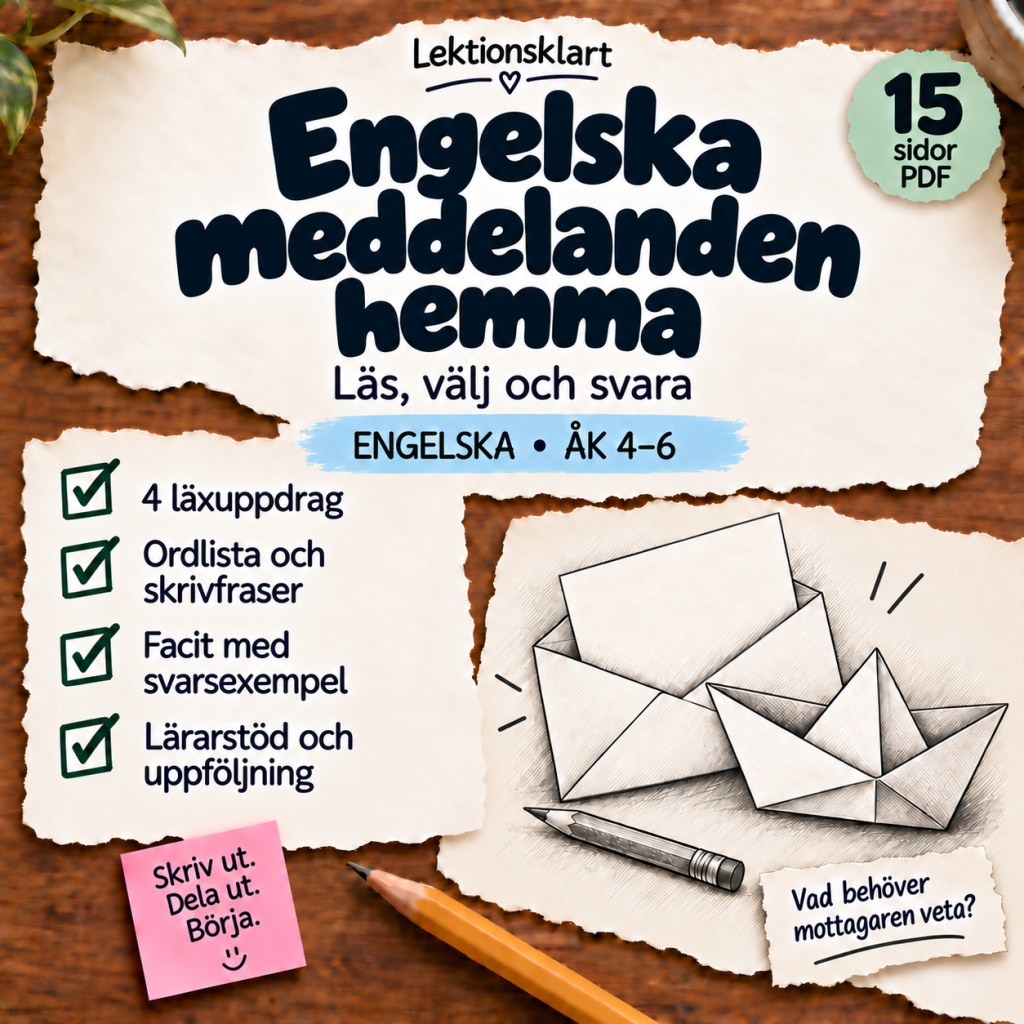 Engelska meddelanden hemma – 4 läxuppdrag | Engelska åk 4–6