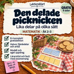 GRATIS – Den delade picknicken | Halvor och fjärdedelar | Matematik åk 2–3