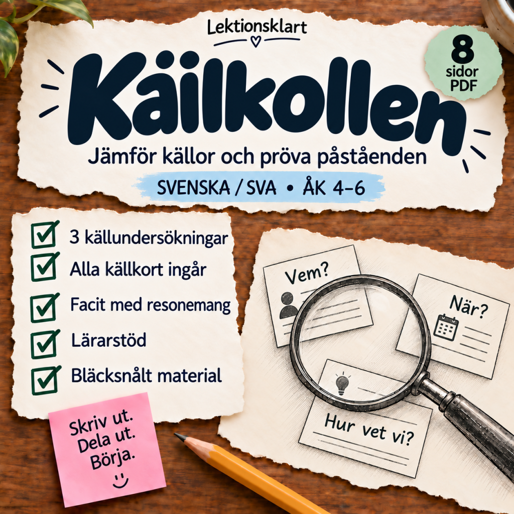 Källkollen – källkritik med källkort | Svenska/SVA åk 4–6