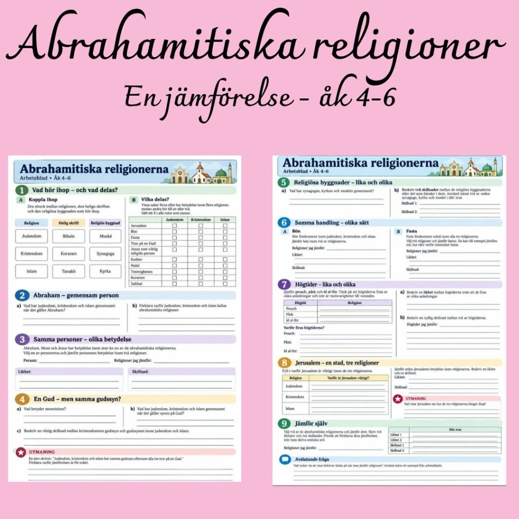 Abrahamitiska religionerna – jämför judendom, kristendom och islam | Åk 4–6
