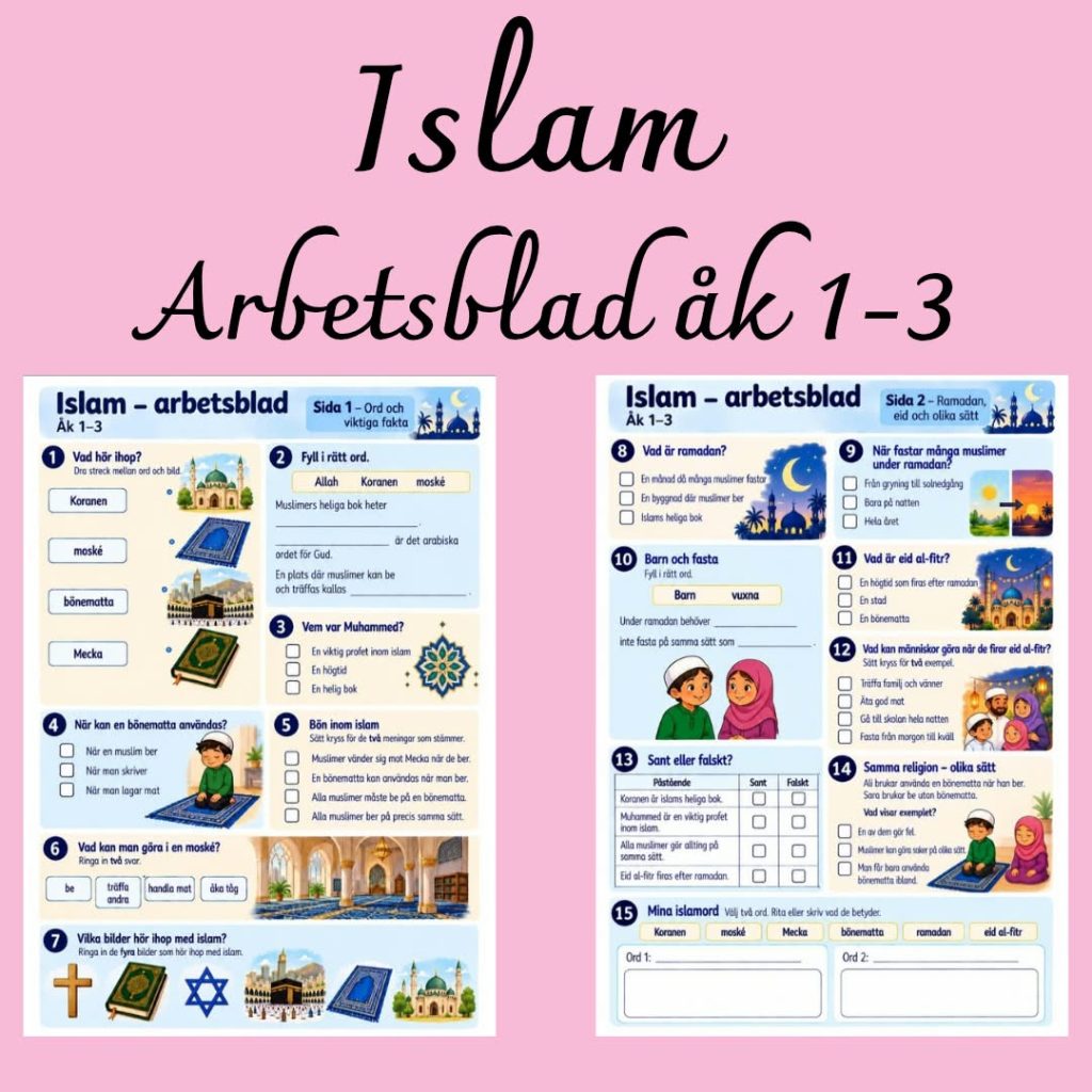 Islam – arbetsblad med facit | Åk 1–3