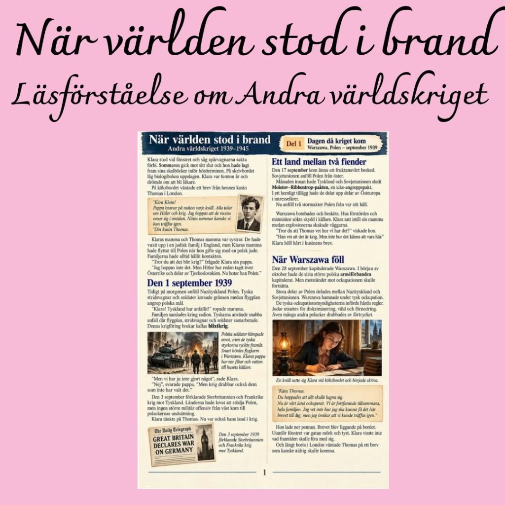 Andra världskriget 1939–1945 – Illustrerad läsförståelse med frågor och facit