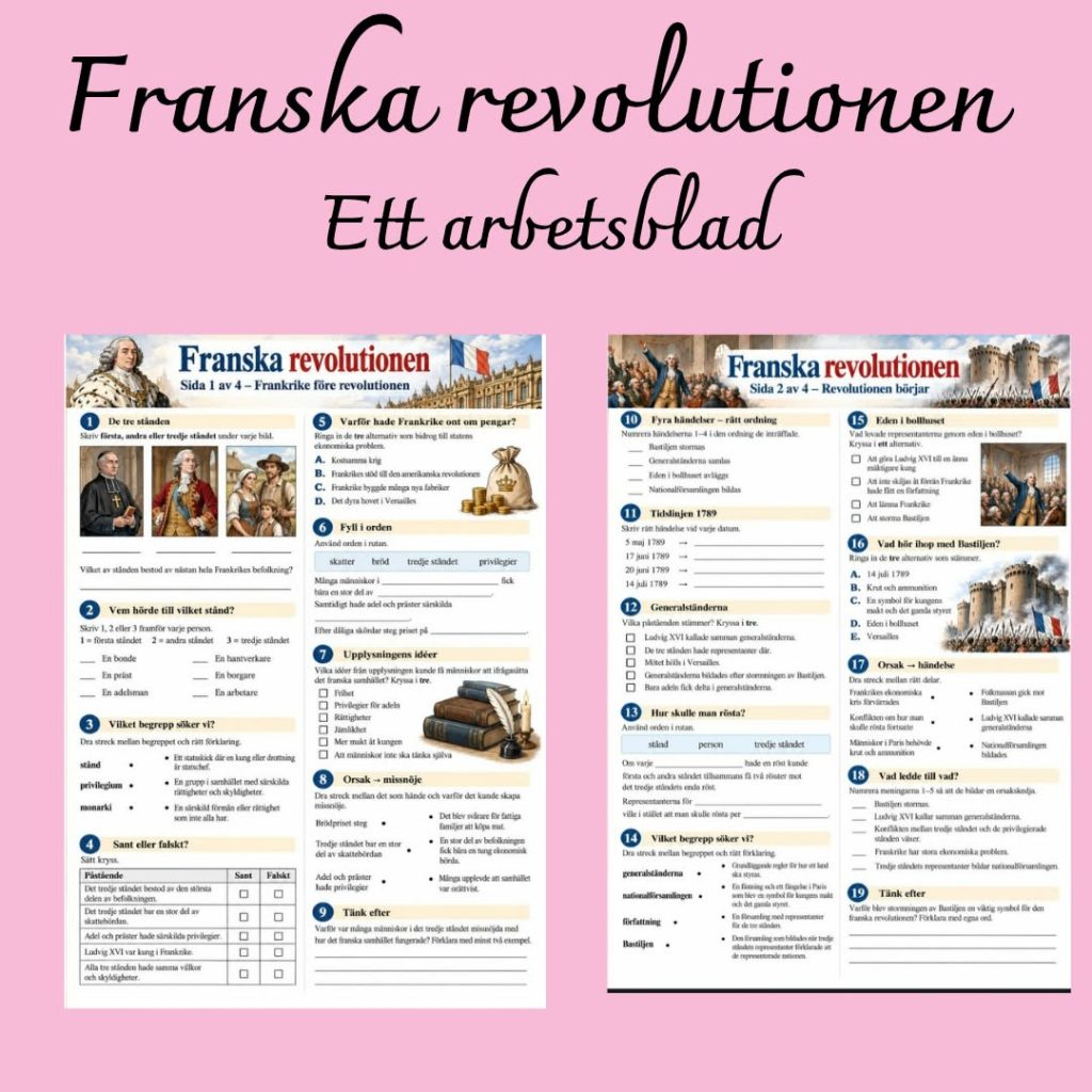 Franska revolutionen – färdighetsträning och repetition | 40 uppgifter + facit