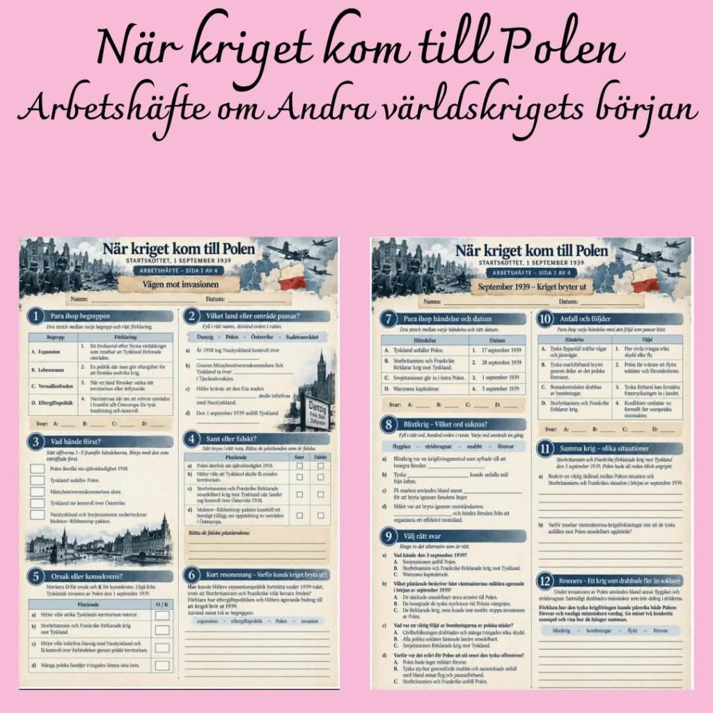När kriget kom till Polen – 1 september 1939 | Arbetshäfte om andra världskrigets början åk 7–9