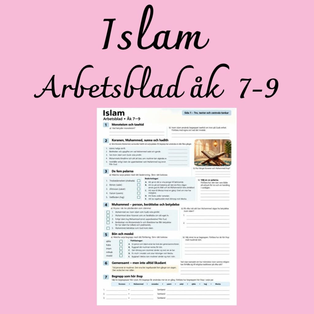 Islam åk 7–9 – arbetsblad med begrepp, resonemang och facit