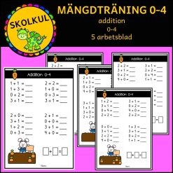 Mängdträning addition 0-4, 5 arbetsblad