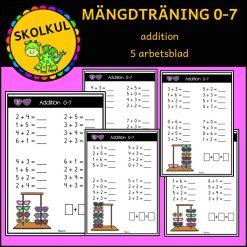 Mängdträning addition 0-7, 5 arbetsblad