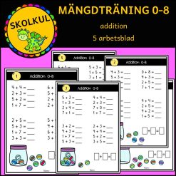 mängdträning addition 0-8, 5 arbetsblad