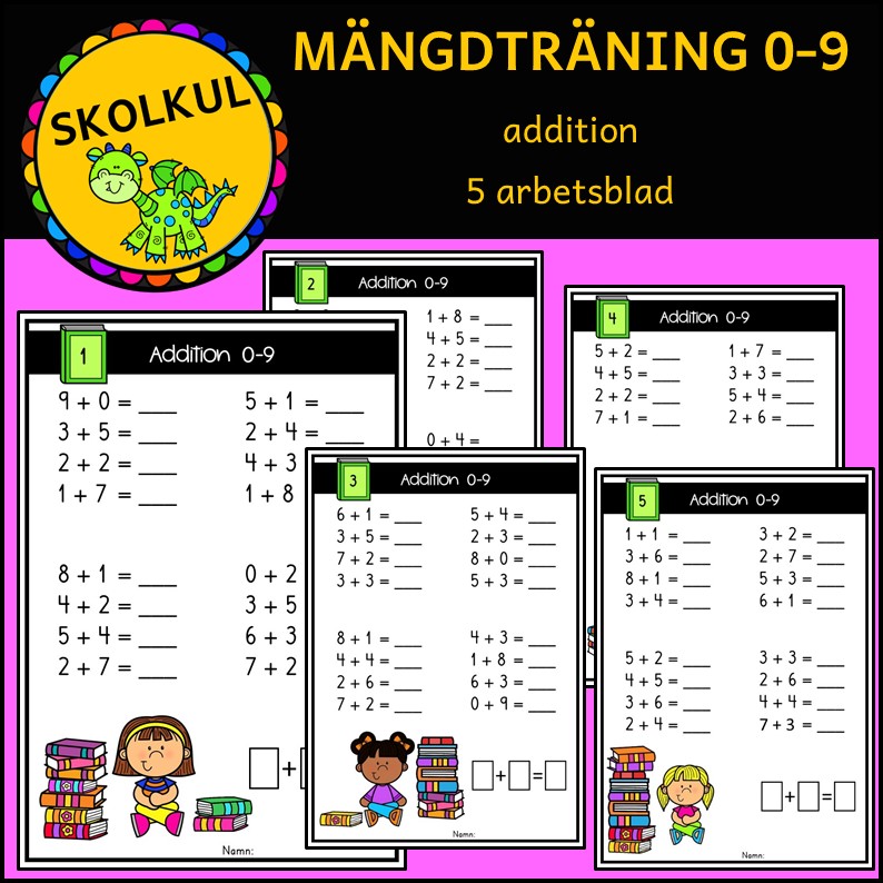 Mängdträning 0-9, 5 arbetsblad