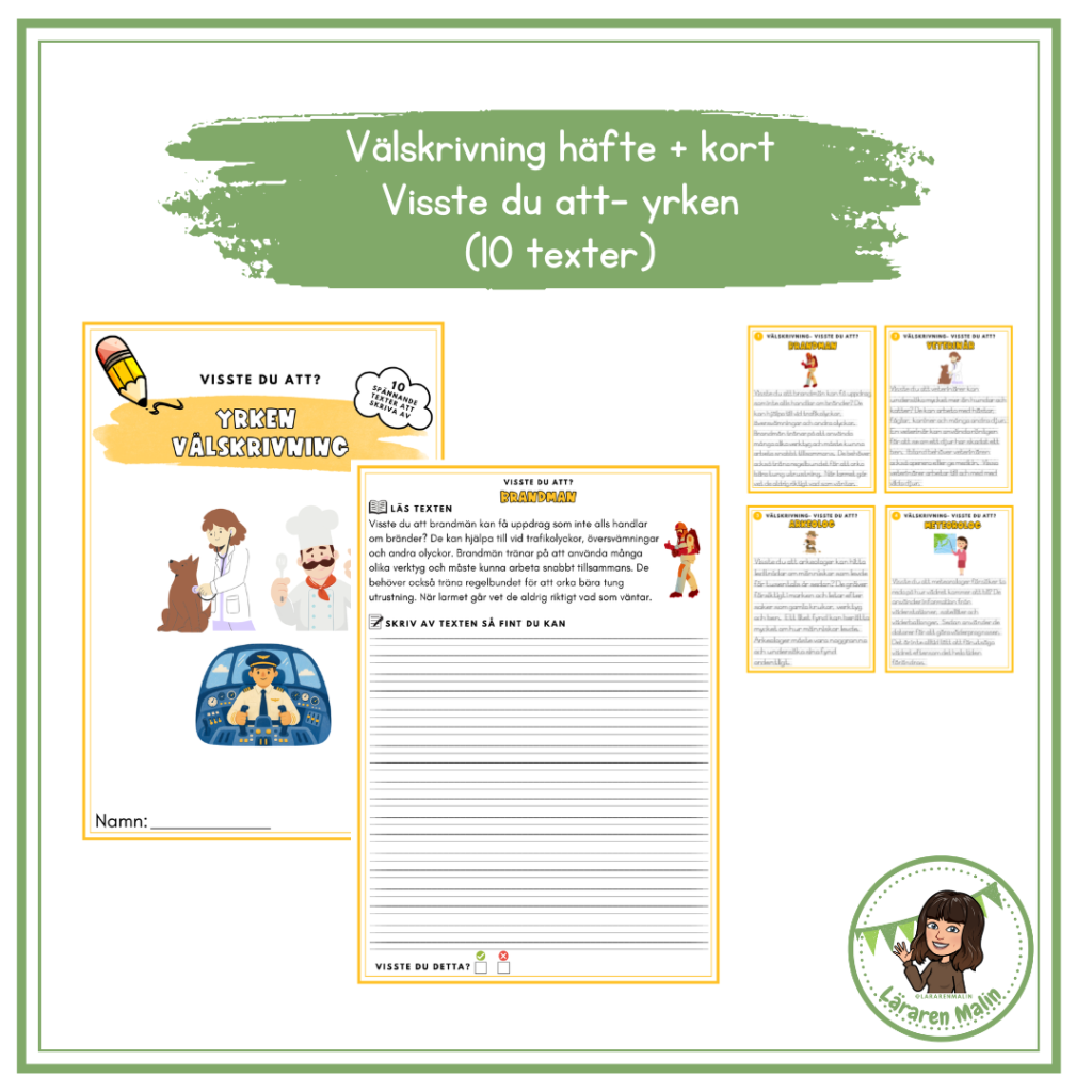 Välskrivningshäfte + kort (Visste du att-yrken)