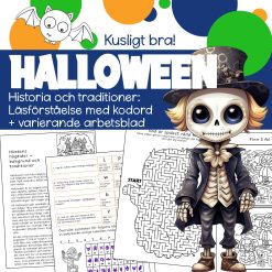 Halloweens historia och traditioner: Läsförståelse med kodord + varierande arbetsblad 15 sidor