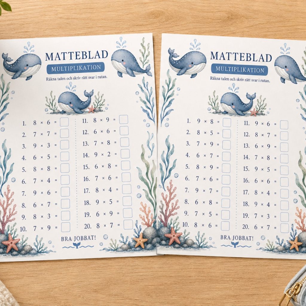 Matteblad Multiplikation – val tema