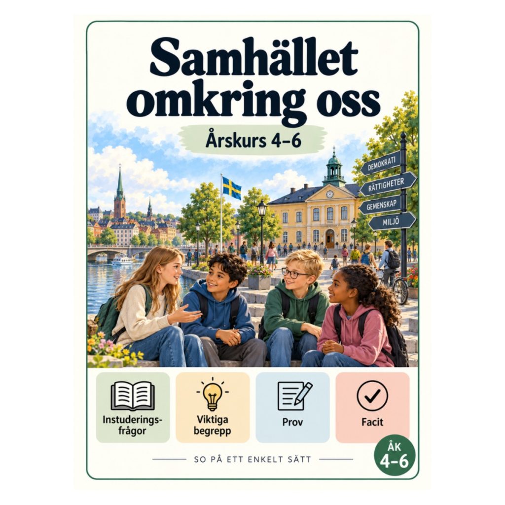Samhället omkring oss åk 4–6 – instuderingsfrågor och begrepp med bildstöd, prov & facit