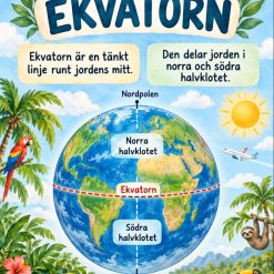 Arbetsblad och poster om ekvatorn, gravitation och atmosfär.