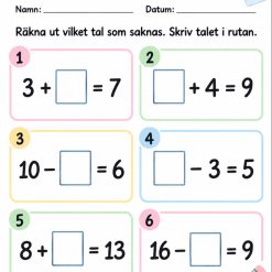 Okända tal arbetsblad!