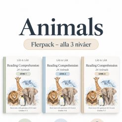 Animals – Paket med alla 3 nivåer, 24 djurtexter per nivå (Ljudfiler ingår)