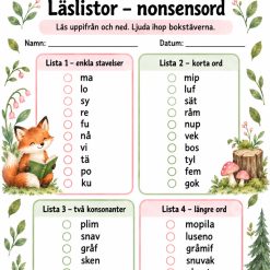 Läslistor med nonsens ord och riktiga ord!